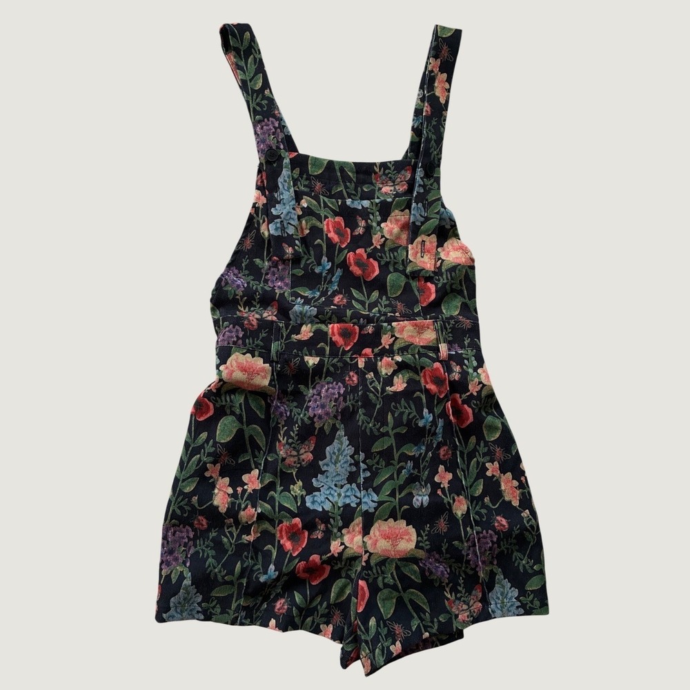 Cider Goblincore Floral Corduroy Overall Shorts Black Botanical Print 0XL Plus